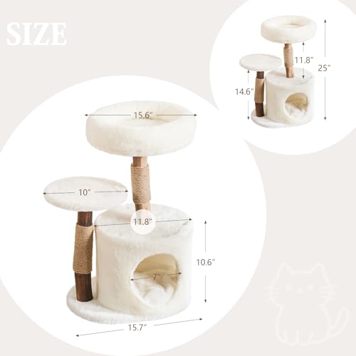 Mini Cat Tree with Scratching Post for Kittens & Small Cats (White / Mini 2-Tier)