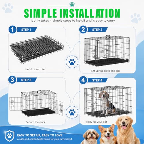 Dog Crate for Medium Dogs 30 Inch Folding Kennel Metal Pet Cage Black (Black / 30.0"L x 17.0"W x 19.0"H)