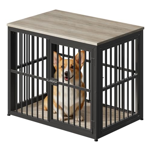 33'' Dog Crate Furniture with 3 Doors for Small to Medium Dogs (Ancient gray / 33.1"L x 22.1"W x 26.0"H)