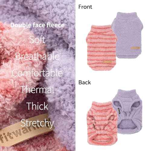 2 Pack Striped Fleece Dog Sweater (Medium / Pink-Lavender)