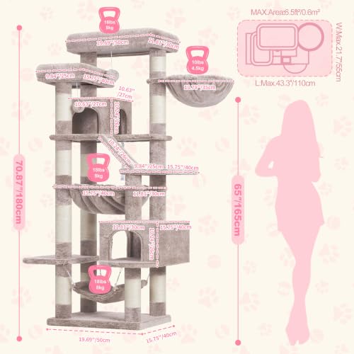 Cat Tree, 71-Inch-Tall Tower for Indoor Cats with 2 Perches HCT034MU (Rosy Brown / 71 inch)
