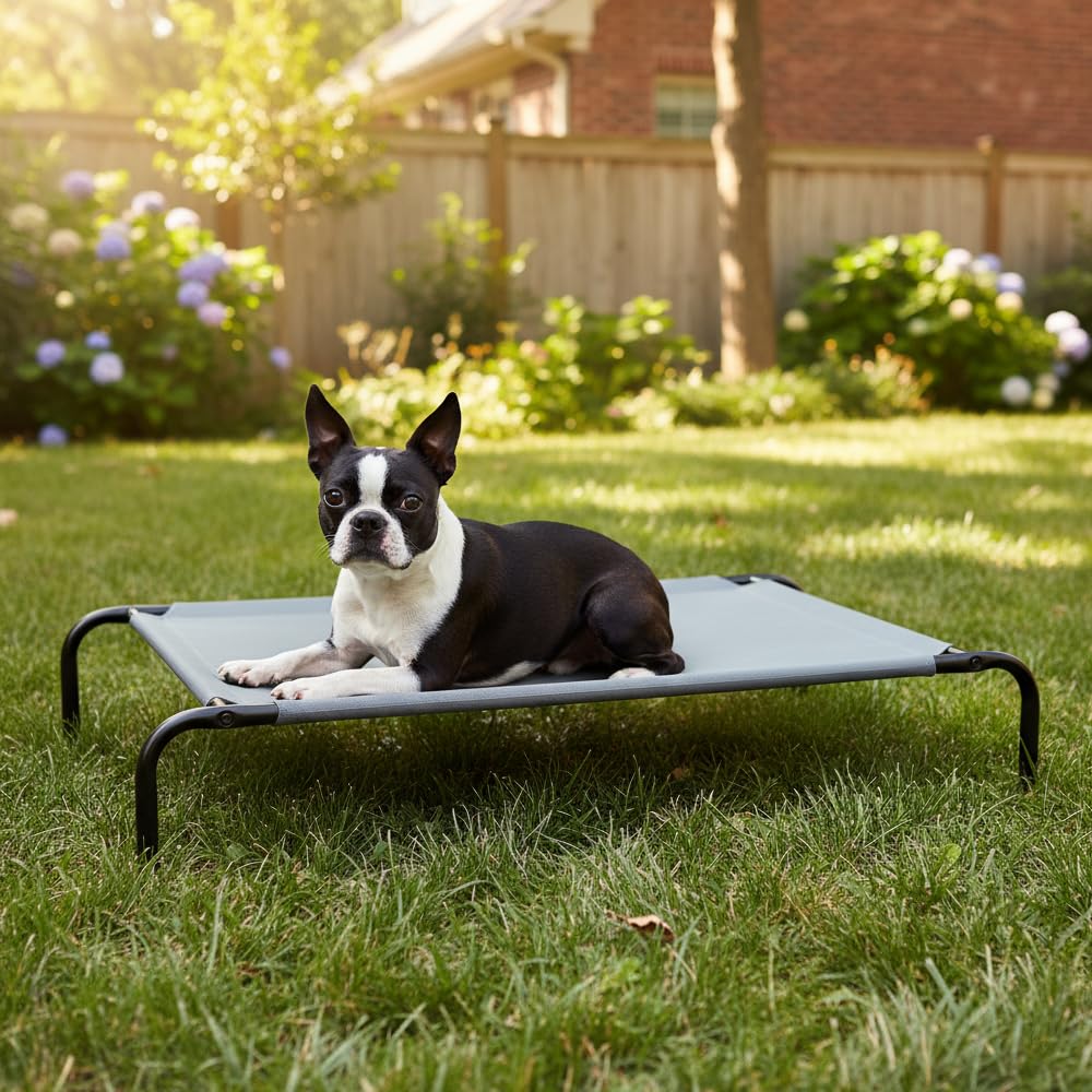 Cooling Breathable Elevated Dog Bed with Metal Frame for Large Dogs (Grey / Large)