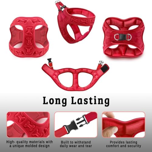 Comfort Fit Dog Harness Step in No Pull Harness for Small Medium Sized Dogs Soft Padded No Escape Harness Adjustable Easy Buckle with Leash Attachment D (XS (Chest 13"-14.5") / Red Plush)