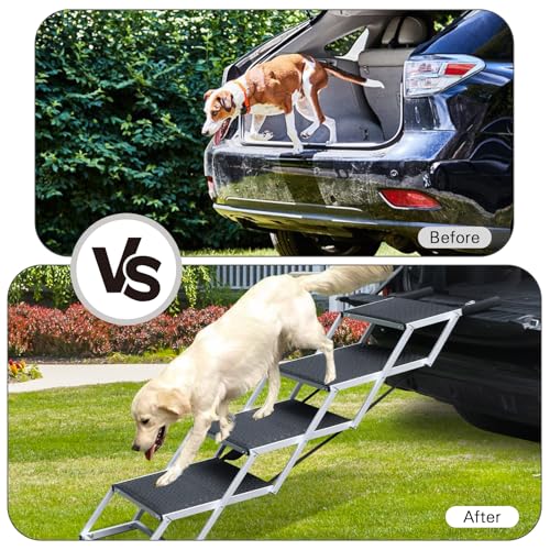 Folding Dog Stairs for Car (Black / 16.9In-4 Steps)