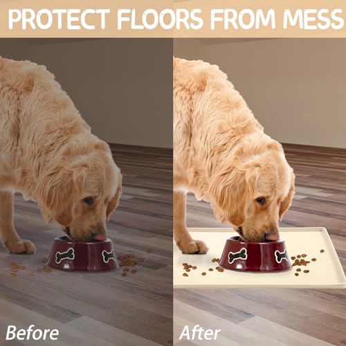 Silicone Cat & Dog Food Mat for Floors Waterproof (Beige / 18''×12'')