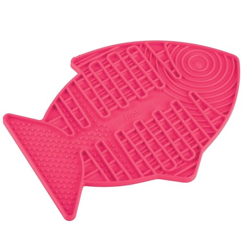 Casper, Fish-Shaped Cat Slow Feeders Lick Mat, Boredom Anxiety Reducer; Perfect for Food, Treats, Yogurt, or Peanut Butter. Fun Alternative to a Slow Feed Cat Bowl or Dish, Pink (Pink)