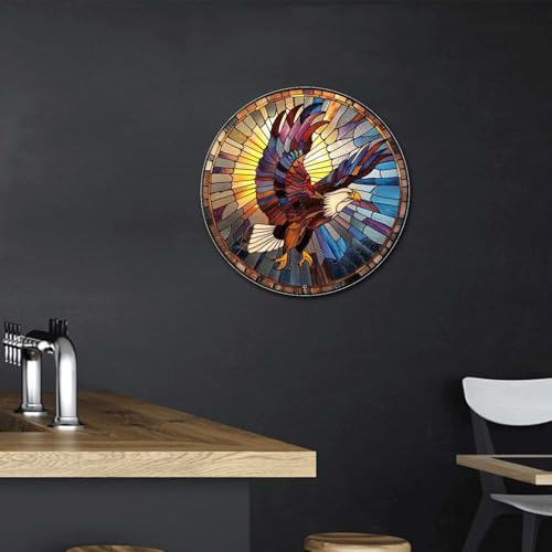 Metal Sign Tin Sign Circular Stained Glass Eagle Bathroom Decor For Club 12×12 Inches (12×12 Inches / Eagle-1)