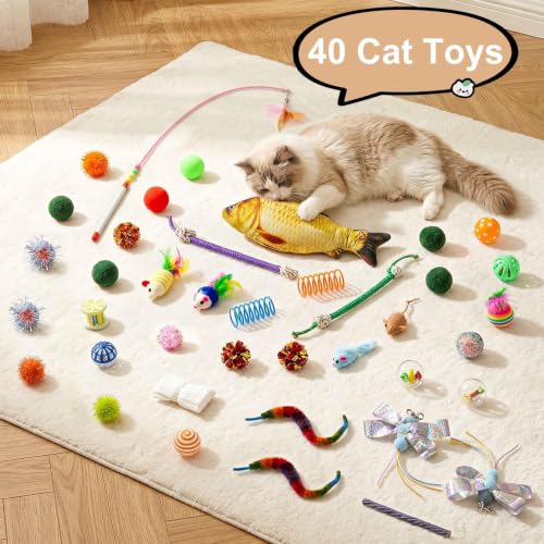 Cat Tunnel Bed with 40 Pcs Interactive Cat Toys (White / Medium)