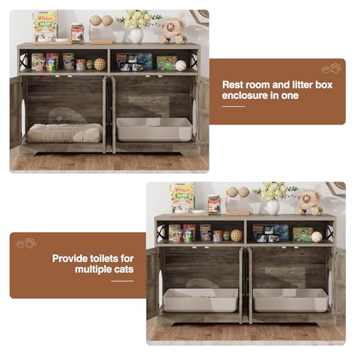 Cat Litter Box Enclosure for 2 Cats (Grey / 47.2"L x 18.1"W x 28.5"H)