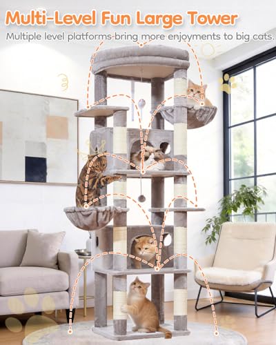 Heavy Duty Cat Tree (Sturdy-73IN / Light Gray)