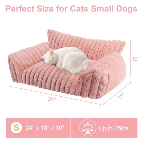 Cute Cat Couch Bed for Indoor Cats (Small(24x18x10") / Pink)