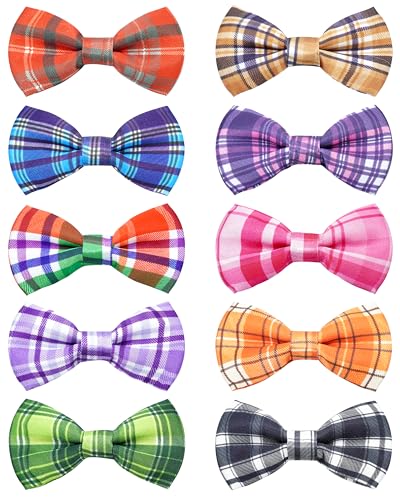 10 Pack Dog Bowties Plaid for Large Dogs Sliding on Collar (M/L)