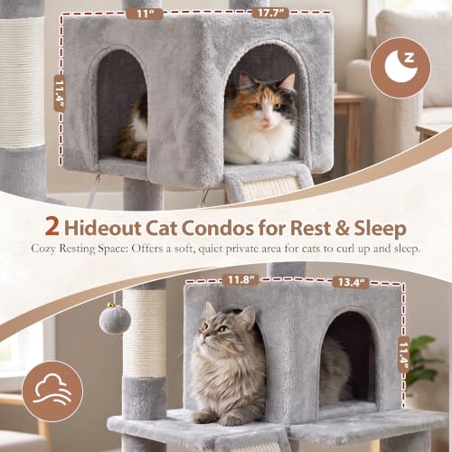 Cat Tree 71'' Tower for Large Cat with Scratching Post (71 inches / Light gray)