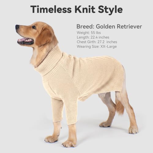 Dog Sweater Long Sleeve Warm Sweaters for Giant Breed Dogs Boy Girl (Beige / XXXX-Large)