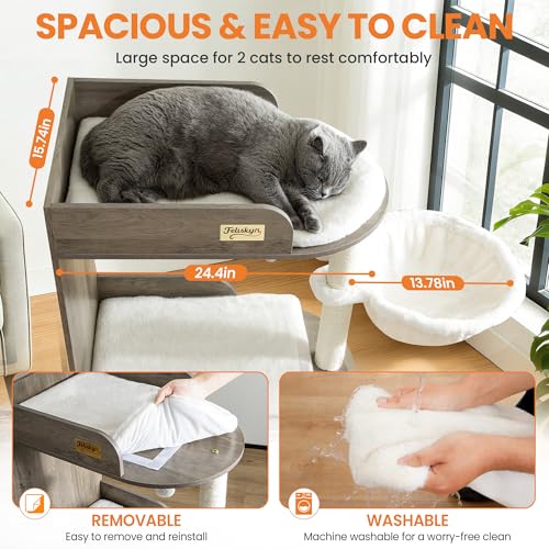 44.8in Modern Wood Cat Tree Tower for Indoor Large Cats with Perch (Greige 2 / 44.8 Inches)