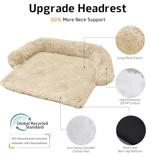 Calming Dog Bed Fluffy Plush Dog Mat for Furniture Protector with Removable Washable Cover for Large Medium Small Dogs and Cats (Beige / 45.0"L x 37.0"W x 6.0"Th)