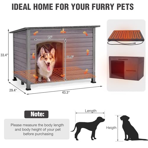 43.3'' Large Heated Outdoor Dog House Weatherproof with Anti (Heated Dog House)