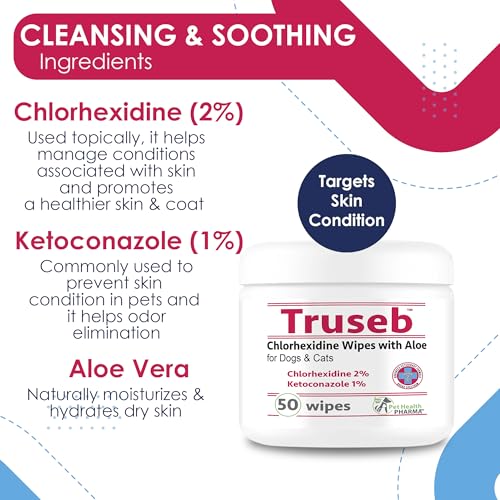 Truseb Chlorhexidine Wipes for Dogs Cats Horses with Aloe Vera