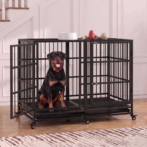54" Heavy Duty Dog Crate with Divider Panel for Giant Dogs (Black)