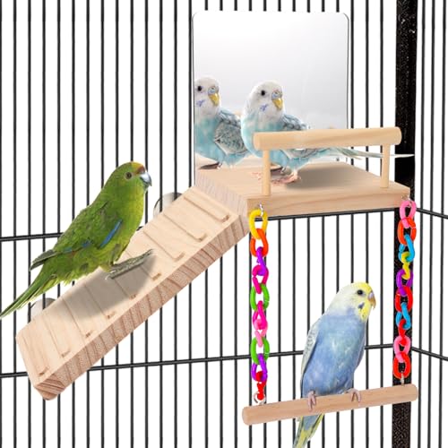 Bird Perch Platform Bird Toys with Bird Mirror Climbing Ladder Swing