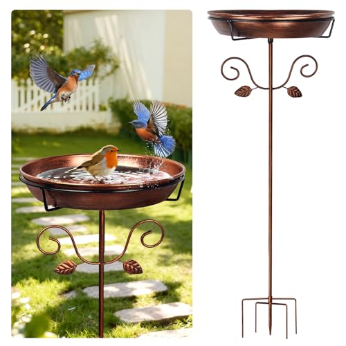 35.4" Gold Metal Bird Bath & Feeder