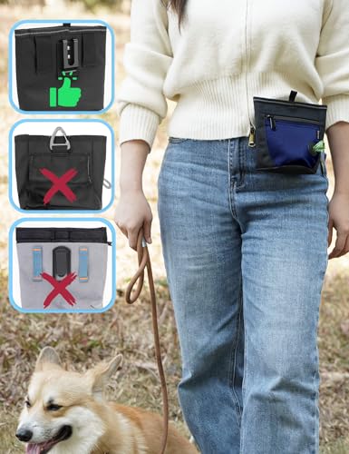 2 Cup Dog Treat Pouch with Training Clicker (F-Black/Blue)