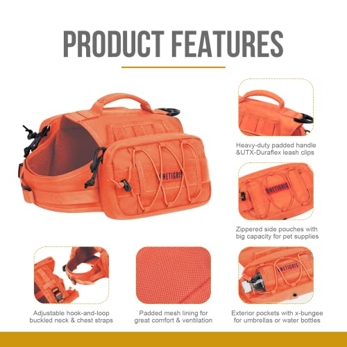 Dog Backpack for Medium & Large Dogs (Orange / Large)