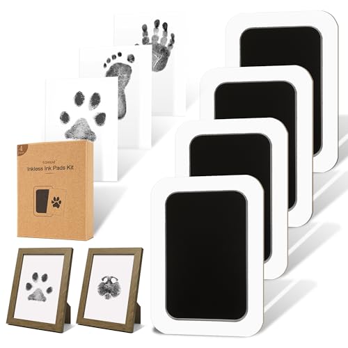 Inkless Paw Print Kit for Dogs (Black Pad,Walnut Wood Frame / 4-Pack,Large)