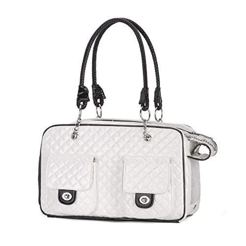 Pet Carrier Fashion Dog Carrier Purse Leather Tote Handbag Bag for Small Puppies Dogs Cat Small Animals Soft TSA Airline (White)