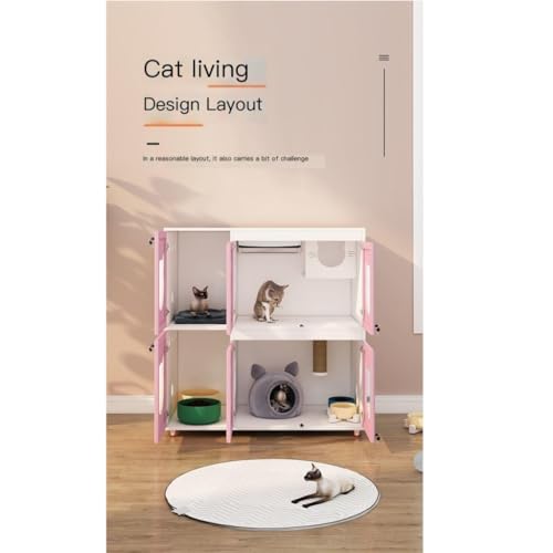 Cat House Solid Wood Cat Cage Luxury Villa Home Indoor Oversized Cattery Constant Temperature Cat Delivery Room Cage Cat Bed (120*60*118.4 / White)