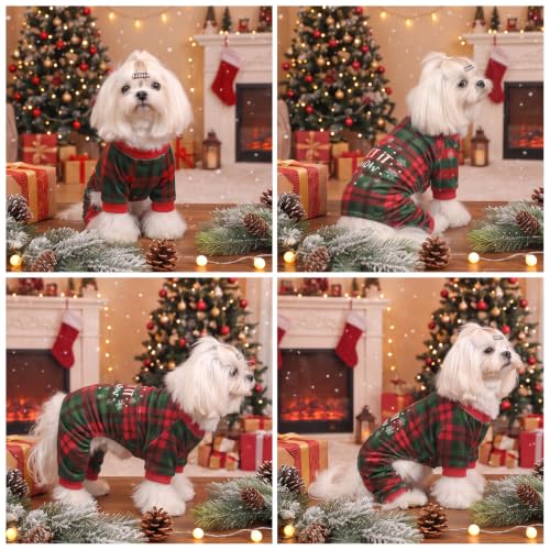 Small Dogs Outfit Soft Puppy Onesies Pjs Christmas Dog Pajamas Pet Coat Cat Apparel Comfy Doggie Jumpsuit Bodysuit for All Seasons P357XL (Plaid Snow / X-Large)