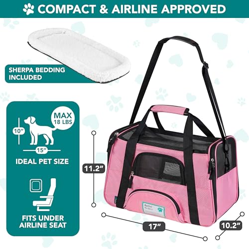 Airline Approved Pet Carrier for Cats & Small Dogs (Pink / 17.0"L x 10.2"W x 11.2"H)