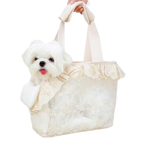 Dog Carrier for Small Dogs Rabbit cat with Lace Design (Beige Lace / 13.0"L x 6.7"W x 10.6"H)