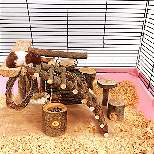Wooden Hamster Playground Platform (Swinging wooden rings and wooden Bridges)
