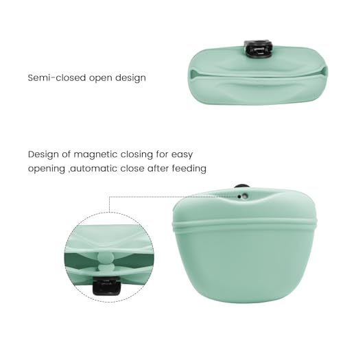 Silicone Dog Treat Pouch with Clicker Magnetic Closure Secure Clip (1 Pack / Duck egg green)