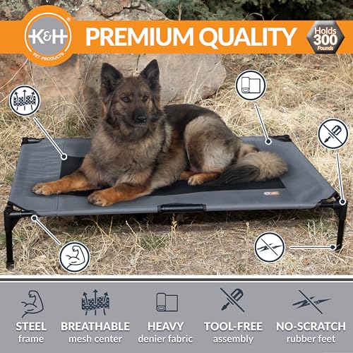 K&H Outdoor Elevated Dog Bed (Charcoal/Black Mesh / X-Large 50"L x 32"W)