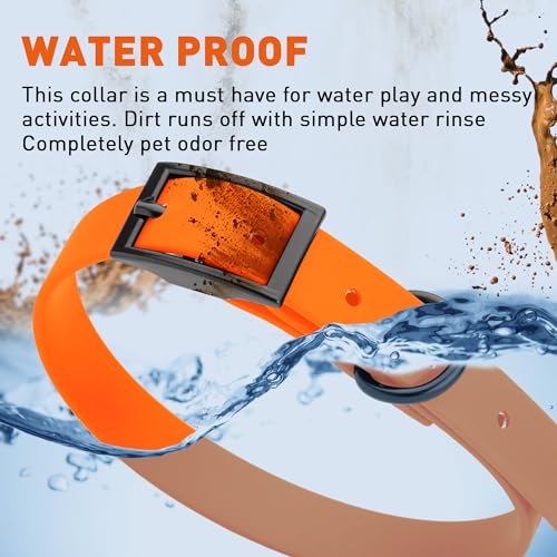 Biothane Waterproof Dog Collar Strong Coated Nylon Webbing with Black Hardware Odor (W5/8" x L12-15" / Hunter Orange)