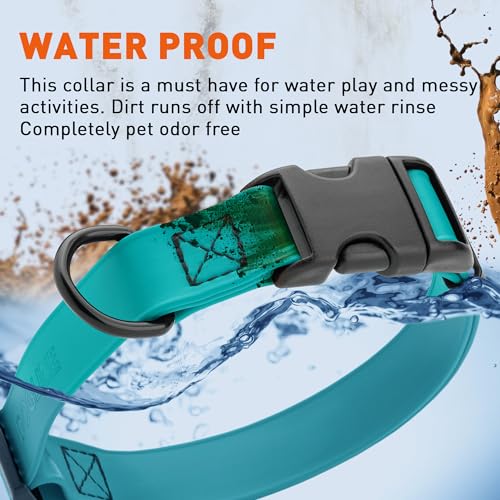 Biothane Waterproof Dog Collar with Quick Release Buckle Strong Coated Nylon Webbing with Odor (3/4"W by 12-19"L / Teal)