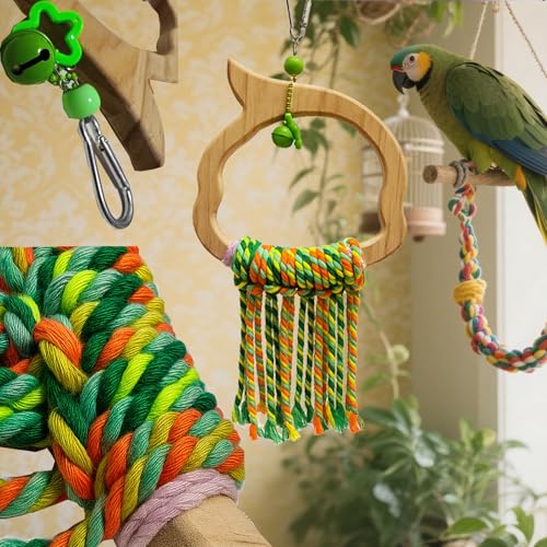 Wooden Bird Swing Toy with Rope Perch (colorful)