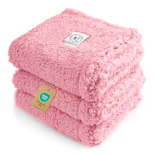 1 Pack 3 Calming Dog Blanket Fluffy Premium Fleece Pet Blankets Soft Sherpa Throw for Dogs Puppy Cat Pink Large (Large (Pack of 3) / Pink)