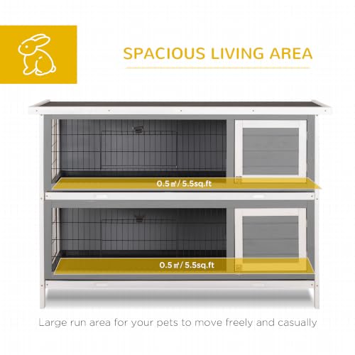 54" 2 Story Large Rabbit Hutch Bunny Cage Wooden Pet House Small Animal Habitat with Lockable Doors (Dark Grey)