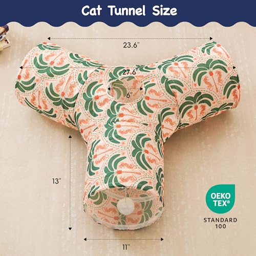 Cat Tunnel, 3-Way Collapsible Toy for Indoor Cats, Coconut (Khaki Coconut Tree / Small)