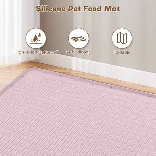 Cat Food Mat 34" x 22" Large Silicone Pet Feeding Mat for Food and Water Bowls Non (Pink / 34"L x 22"W)