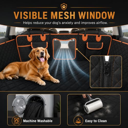 Back Seat Extender for Dogs (Black with Orange / For Cars/Mid-Size SUV/Small Truck)