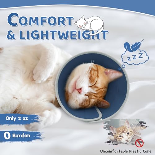 Cat Cone Collar Soft to Stop Licking (Solid Blue / M)