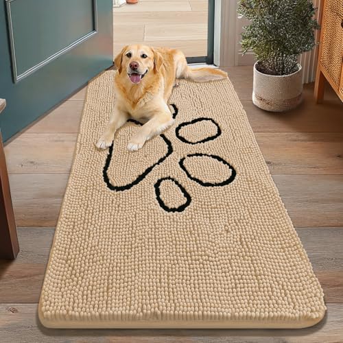 Dog Door Mat for Muddy Paws (48"X30" / Beige and Black)