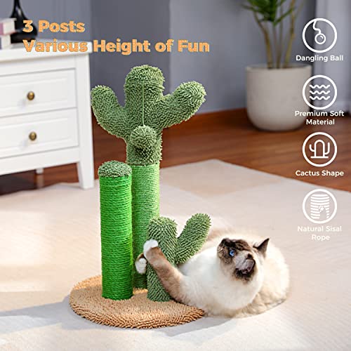 Cactus Cat Scratching Post 23”Cat Scratcher with Toy Ball (Medium 23" / Khaki)