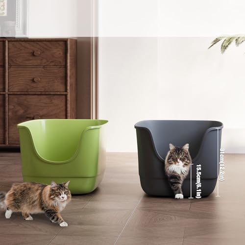 Jumbo Cat Litter Box with High Sides (Grey-Green)