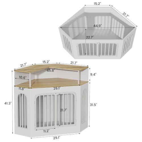 46" Corner Dog Crate Furniture with Storage Shelf (White / 45.8"L x 23.7"W x 41.3"H)