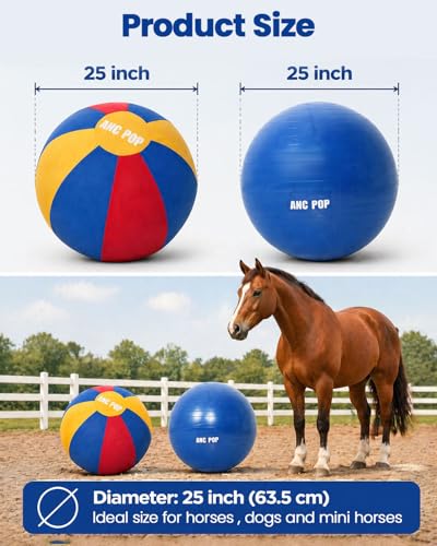 Herding Ball for Dogs Horse & Cover 25" Ball for Horses Large with Hand Pump for Play Horse Toys for Horses Stall (Red and Blue and Yellow / 25 inches)